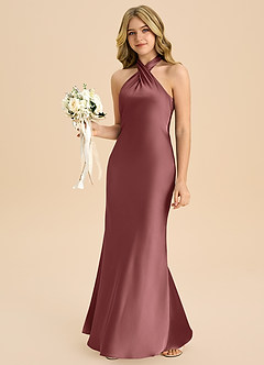 Azazie Chickie Junior Robe Fourreau en Satin extensible Plissée Améthyste image4