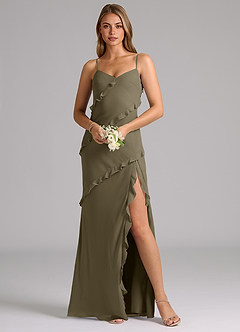 Azazie Nancie Abiti da Damigella Abito Sirena in Chiffon Increspato Willow Green image8