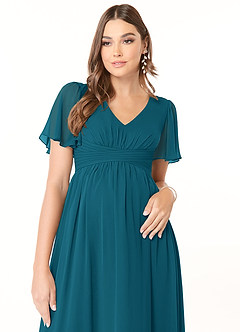 Azazie Verna Maternity Bridesmaid Dresses A-Line V-Neck Ruched Chiffon Floor-Length Dress image5