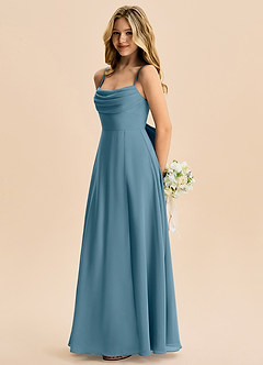 Azazie Bear Junior A-linja Pliseerattu Sifonki Lattian pituus Nuorempi morsiusneito Pukeutua image5