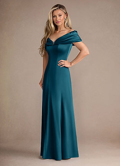 Azazie Auberdeen Mère de la mariée Robes Robe Sirène en Satin extensible Plissée Bleu Encre image4