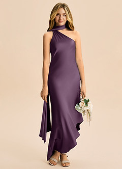 Azazie Briony Junior Etui Plissee Stretch-Satin Kleid Pflaume image5