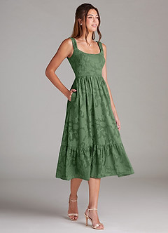 Azazie Alissa Bridesmaid Dresses Eucalyptus A-Line with Pockets Floral Burnout Dress image4