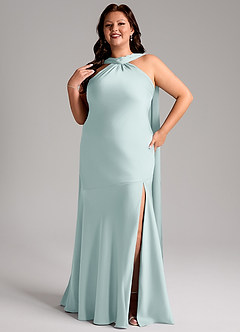 Azazie Kinsley Bridesmaid Dresses Mist Mermaid Side Slit Stretch Satin Dress image11