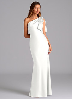 Azazie Yuanna Vestidos de damas de honor Vestido de Blanco de Satén Elástico de Corte Sirena con Hombro unilateral image5