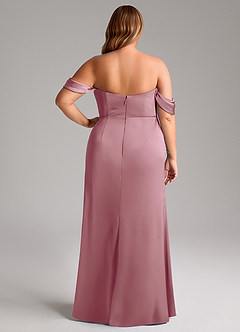 Azazie Saige Bridesmaid Dresses Vintage Mauve Sheath Off the Shoulder Stretch Satin Dress image12