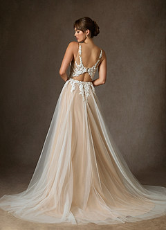 Azazie Goddess Wedding Dresses Diamond White Sand A-Line V-Neck Sequins Tulle Dress image2