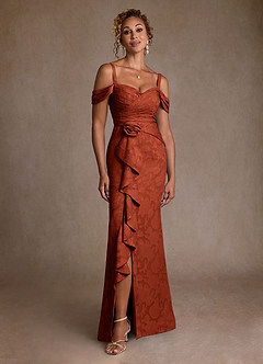 Azazie Irene Kleider für die Brautmutter A-Linie Schulterfrei Blumen-Burnout Kleid Rotbraun image3