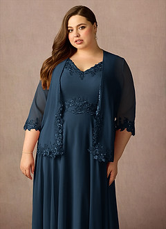 Azazie Devana Abiti per la Madre della Sposa Abito A-Line in Chiffon Paillettes Marino Scuro image14