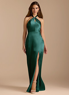 Azazie Tracie Bridesmaid Dresses Pine A-Line Pleated Metallic Satin Dress image6
