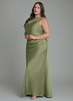 Azazie Kieryn Bridesmaid Dresses Garden Sage Mermaid Pleated Stretch Satin Dress image10