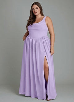 Azazie Novi Robes de demoiselle d'honneur Robe Trapèze en Mousseline de soie Plissé Lilas image7