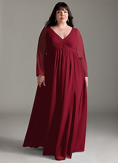 Azazie Teton Maternity Bridesmaid Dresses A-Line Long Sleeve Chiffon Floor-Length Dress image9