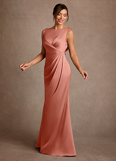 Azazie Baltimore Mère de la mariée Robes Robe Trapèze en Satin extensible Plissée Rose Saumon image3