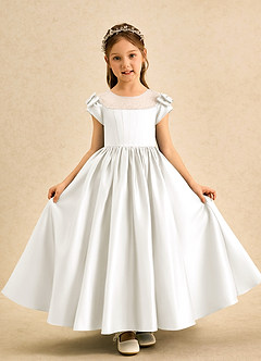 Azazie Toffee Abiti da Ragazza di Fiori Abito Principessa in Raso Opaco Fiocco Avorio image2