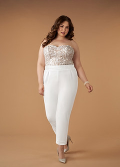 Azazie Tiffany Wedding Dresses Diamond White Nude Pant Styles Lace Stretch Crepe Dress image3