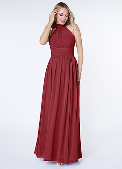 Azazie Iman Bridesmaid Dresses Pomegranate A-Line A-Line Ruched Chiffon Dress image4