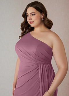 Azazie Jhene Bridesmaid Dresses Vintage Mauve Sheath One Shoulder Mesh Dress image11
