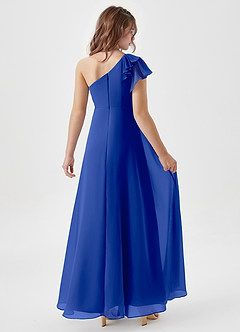 Azazie Arabella Junior Robe Trapèze en Mousseline de soie Rayé Bleu Roi image2