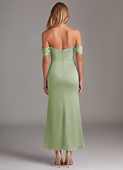 Azazie Saige 신부 들러리 드레스 인어 오프 더 숄더 스트레치 새틴 발목 길이 드레스 image8