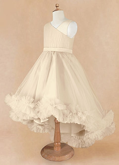 Azazie Lottie Vendita Finale Abito A-Line in Raso Monospalla Champagne image7