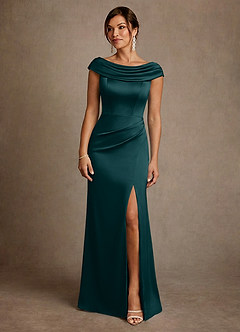 Azazie Irvine Mother of the Bride Dresses Pine A-Line Pleated Stretch Satin Dress image3