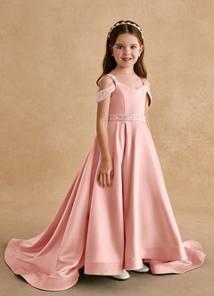 Azazie Jodi vestidos de niña de las flores Vestido de Rosetón de Satin Mate de Corte En A image3