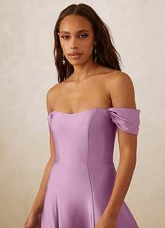 Christian Siriano Bridal for Azazie 1002 Robes de demoiselle d'honneur Robe Trapèze Convertible en Satin extensible Épaule décolletée Glycine image5