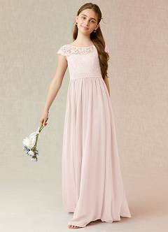 Azazie Silvermist Junior Rose Petal A-Line Pleated Chiffon Dress image4