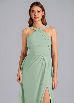 Azazie Mianna Bridesmaid Dresses Agave A-Line Pleated Chiffon Dress image6