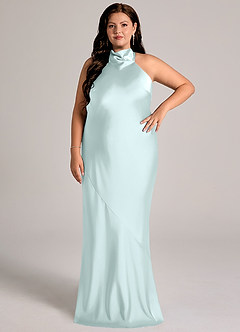 Azazie Velli Abiti da Damigella Abito Sirena in Raso Elasticizzato Collo Alto Sea Glass image8