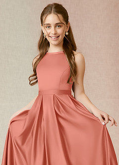 Azazie Arianthe Junior A-Linie mit Taschen Stretch-Satin Kleid Lachsrosa image5