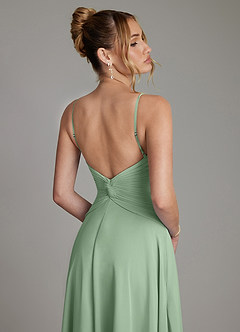 Azazie Elita Vente finale Robe Trapèze en Mousseline de soie Plissée Matcha image2