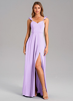 Azazie Everett Robes de demoiselle d'honneur Robe Trapèze en Satin extensible Lilas image3