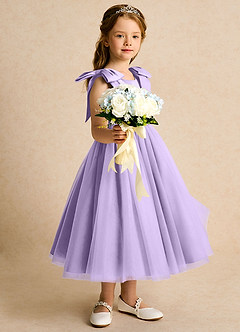 Azazie Serene Abiti da Ragazza di Fiori Abito Principessa in Raso Opaco Fiocco Lilla image5