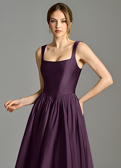 Azazie Verina Bridesmaid Dresses Plum A-Line Pleated Stretch Satin Dress image2