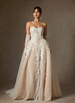 Azazie Sonnet Wedding Dresses Diamond White Champagne Ball-Gown Strapless Lace Dress image1