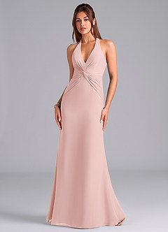 Azazie Valerie Vestidos de damas de honor Vestido de Rosa Empolvado de Gasa de Corte Sirena con Plisado image4