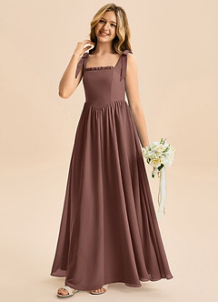 Azazie Delia Junior Abito A-Line in Chiffon Fiocco Espresso image4