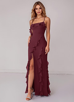 Azazie Malia Bridesmaid Dresses Cabernet Sheath Ruched Chiffon Dress image6