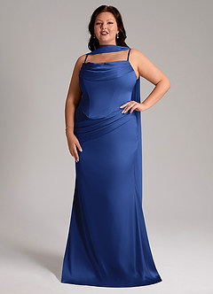 Azazie Sorrel Bridesmaid Dresses Royal Blue Mermaid Strapless Stretch Satin Convertible Dress image7