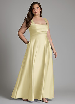 Azazie Azaria Bridesmaid Dresses Lemon Sorbet A-Line Corset Stretch Satin Dress image11