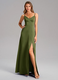 Azazie Talina Bridesmaid Dresses Olive A-Line Stretch Satin Dress image3
