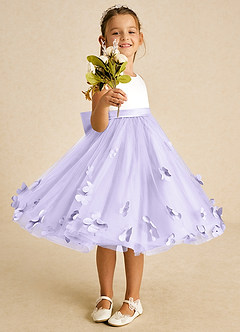Azazie Sprout Flower Girl Dresses Lilac A-Line Bow Tulle Dress image2