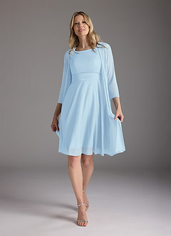 Azazie Sunny Kleider für die Brautmutter A-Linie Plissee Gittergewebe Kleid Himmelblau image3