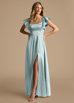 Azazie Bondi Bridesmaid Dresses Mist A-Line Bow Metallic Satin Dress image4