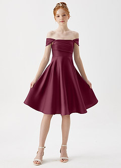 Azazie Amira Junior Mulberry A-Line Pleated Stretch Satin Dress image5