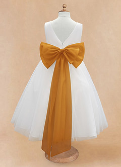 Azazie Kavi Flower Girl Dresses Ivory Butterscotch A-Line Bow Matte Satin Dress image8