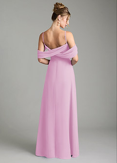 Azazie Mercedes Robes de demoiselle d'honneur Robe Trapèze en Mousseline de soie Épaule décolletée Rose Bonbon image6