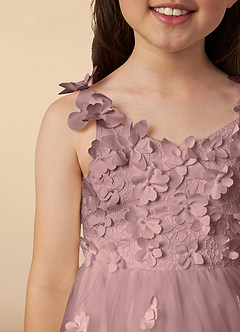 Azazie Ceres Flower Girl Dresses Dusty Rose Ball-Gown Lace Tulle Dress image3